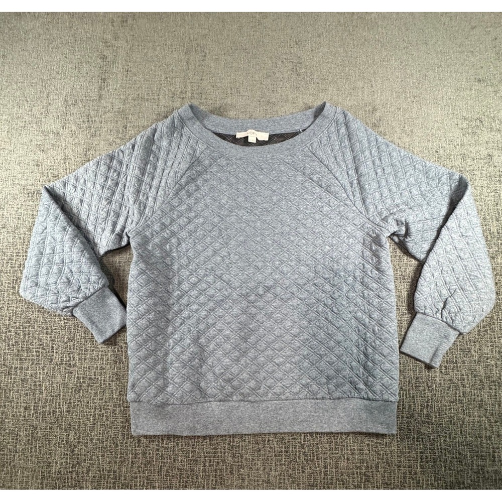 LOFT Womens‎ Gray Quilted Raglan Sweatshirt Size Medium Diamond Knit Pullover